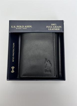 Гаманець шкіряний чоловічий чорний u.s. polo assn трифолд оригінал, новий з бірками