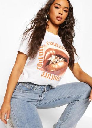 Boohoo. англия. в наличии. футболка с принтом губ с бриллиантами.
