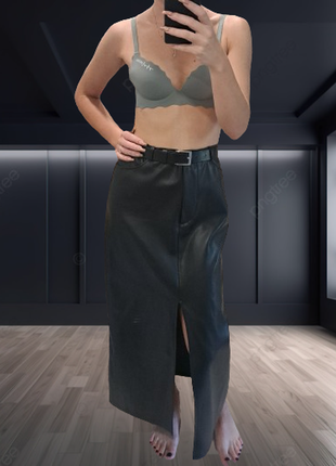 Шкіряна спідниця максі з розрізом