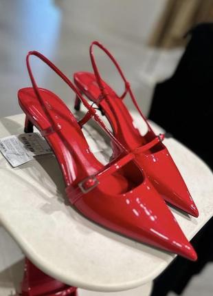 Туфли лодочки босоніжки слінгбеки червоні zara р.39