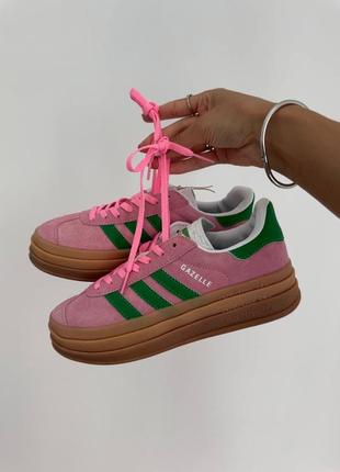 Адидас газель кеды adidas gazelle bold pink / green premium