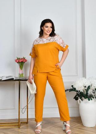 Костюм 2-ка жіночий блуза та штани льон 48-50; 52-54; 56-58 "alisa" недорого від прямого постачальника