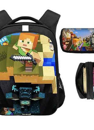 Комплект 2в1: ортопедичний шкільний рюкзак + пенал майнкрафт (minecraft) для хлопчика першокласника в школу (1-2 клас)