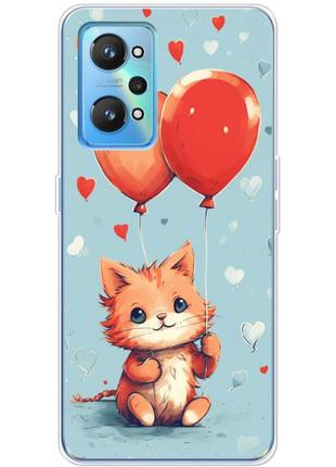 Чохол силіконовий з картинкою на realme gt2 (ілюстрація котик з кульками)