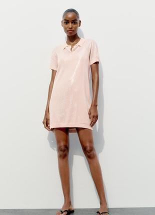 Короткое трикотажное платье-поло со стразами zara2 фото
