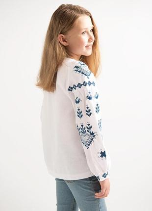 Вишиванка для дівчаток підлітків, блуза кавова дитяча з довгим рукавом3 фото