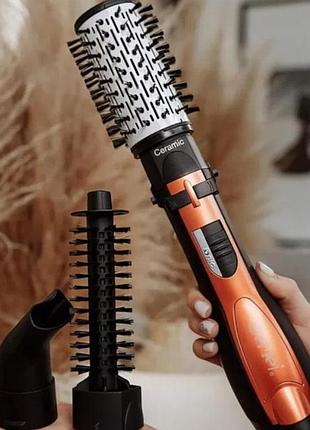 Стайлер с вращающейся насадкой для быстрой укладки волос, фен стайлер с тремя насадками от gemei