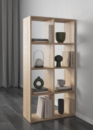 Стелаж для дому лдсп, стелаж етажерка для книг, книжкова шафа стелаж в інтер'єрі, шафа полиця для книг дуб сонома