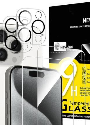 Захисне скло new'c, 2 захисні плівки для екрану для iphone 15 pro [6,1 дюйма] + 2 захисні плівки для об'єктиву камери, захист сенс