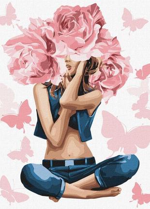 Картина за номерами "дівчина-троянда" ідейка kho4798 40х50 см1 фото
