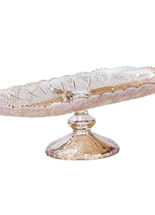 Ваза для фруктов 34×15×11 (см) блюдо тортофница  фруктовница из толстого стекла на ножке ep