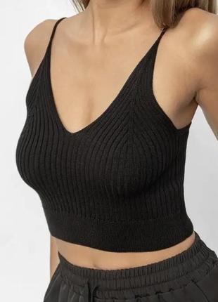 Черный кроп топ майка zara в рубчик