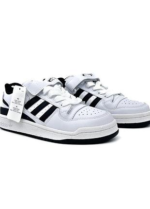 Трендові чорно-білі чоловічі кросівки adidas aloha forum white black / адідас форум білі з чорним з ліпучкою