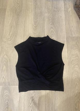 Xs s topshop черный чоний кроп топ кроптоп вкорочений укороченный майка под горло