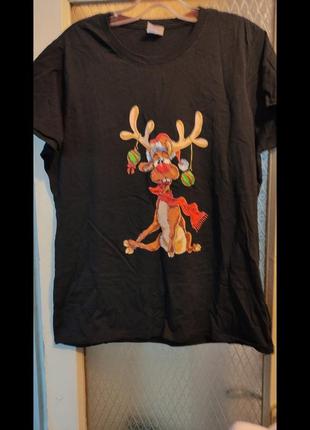 Размер l новая футболка майка черная из европы олень лось новый год подарок