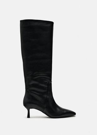 В наличии! кожаные сапоги на каблуке zara 2006/310
