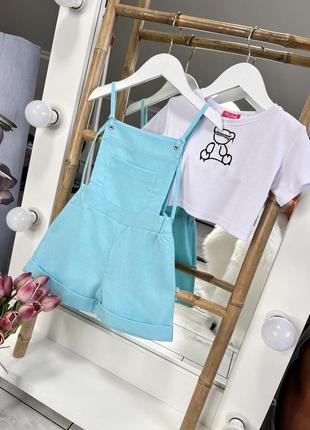 Стильний костюм на літо для дівчат костюми шорти і футболка девочек комбінезон