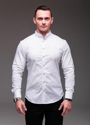 Белая мужская рубашка casual воротничок - стойка