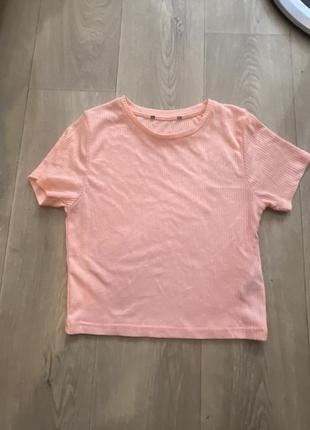 Персиковий кроп топ кроптоп футболка в рубчик primark xs s