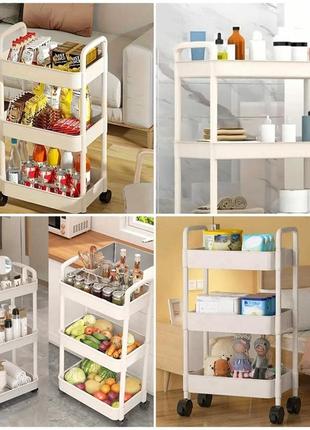 Этажерка мобильная трехъярусная универсальная пластиковая слоновая кость 41*25*72см sw-000024357 фото