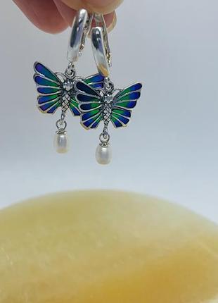 Серебряные серьги бабочки 925 проба