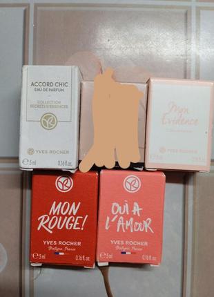 Миниатюры yves rocher 5ml   accord chic. quelques notes l"amour.  , mon rouge 5ml, qui a lamour 5ml