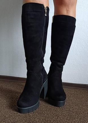 Замшевые зимние сапоги new trend на каблуке 38-39 г.