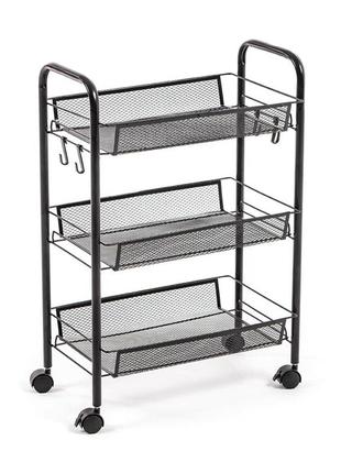 Етажерка мобільна триярусна універсальна з металу чорна 45*27*65см sw-00002106