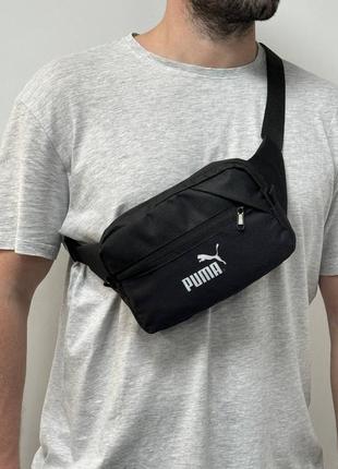 Бананка через плечо \ сумка-бананка ручной работы "puma" черная с принтом пума