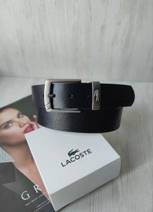 Мужской стильный ремень кожаный lacoste black