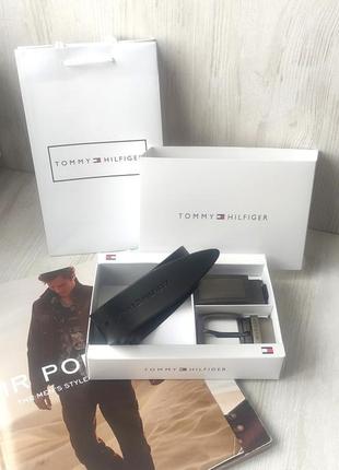 Мужской подарочный набор кожаный ремень две пряжки tommy hilfiger black