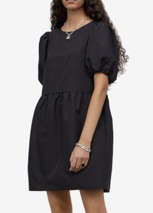 H&m xs s платье платья платье черное черное черное с рукавами буфами фонариками мины мини