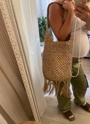 Нова літня солом'яна сумка в стилі zara, mango велика з китицями