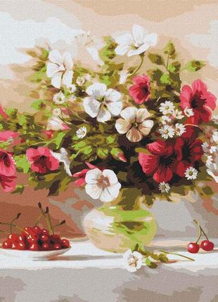 Картина по номерам мальвы и вишни 40*40 см идейка kho2993