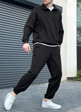 Спортивний демісезонний костюм чоловічий чорний. комплект штани та кофта pobedov grand4 фото