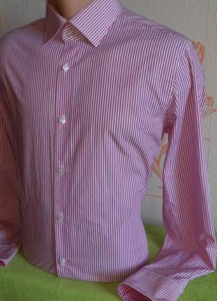 Стильная белая рубашка в розовую полоску tommy hilfiger tailored fitted, молниеносная отправка2 фото