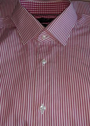 Стильная белая рубашка в розовую полоску tommy hilfiger tailored fitted, молниеносная отправка5 фото