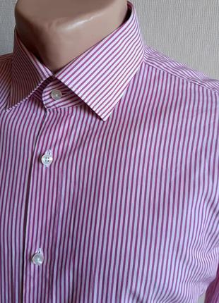Стильная белая рубашка в розовую полоску tommy hilfiger tailored fitted, молниеносная отправка3 фото