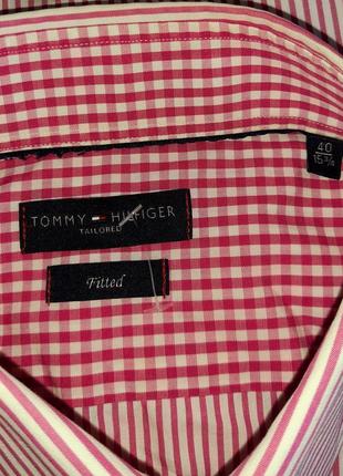 Стильная белая рубашка в розовую полоску tommy hilfiger tailored fitted, молниеносная отправка6 фото