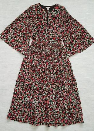 Красива шифонова сукня міді h&m в квітковий принт.9 фото