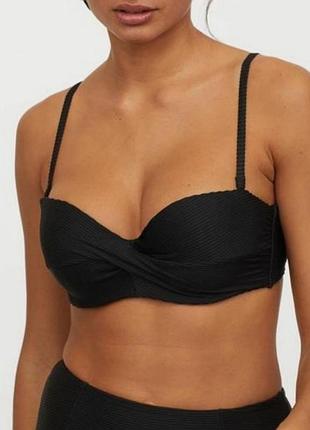 Якісний жіночий  купальник , чорний купальник бандо, плавки рубчик, роздільний купальник, hm