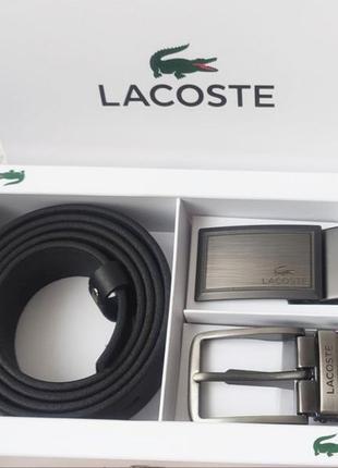 Мужской подарочный набор ремень две пряжки lacoste black