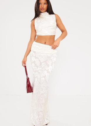 Спідниця кремова максі із заниженою талією квітковий принт