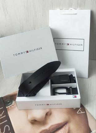 Мужской подарочный набор ремень две пряжки tommy hilfiger black