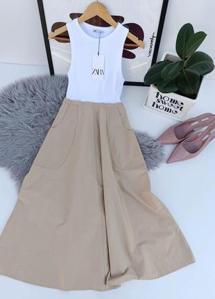 Комбинированное платье миди с карманами от zara, размер s-xs
