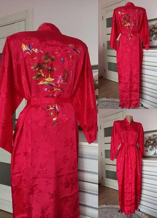 Эксклюзивный винтажный длинный китайский халат кимоно с вышивкой