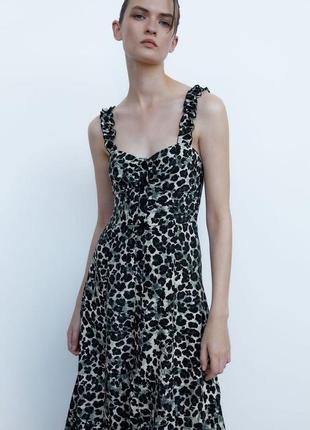 Леопардовое платье zara, красивое летнее платье zara, платье миди зара на бретельках, платье миди6 фото