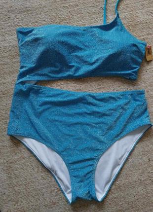 Слитный голубой купальник с вырезом на одно плечо victoria's secret р.xxl (50-52)6 фото