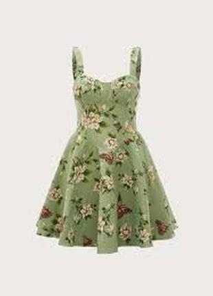 Корсетное мини платье shein mod зеленая с бабочками из гобеленовой ткани