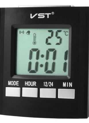 Часы электронные говорящие настольные vst-7027с, температура, будильник работает от батареек 2х аа